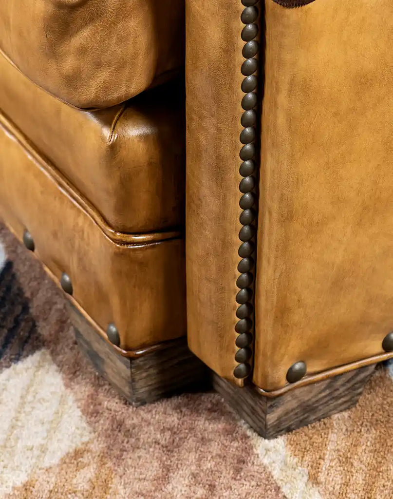 Detailed view of the sturdy hardwood frame construction of the Stallion Leather Sofa, ensuring long-lasting durability.