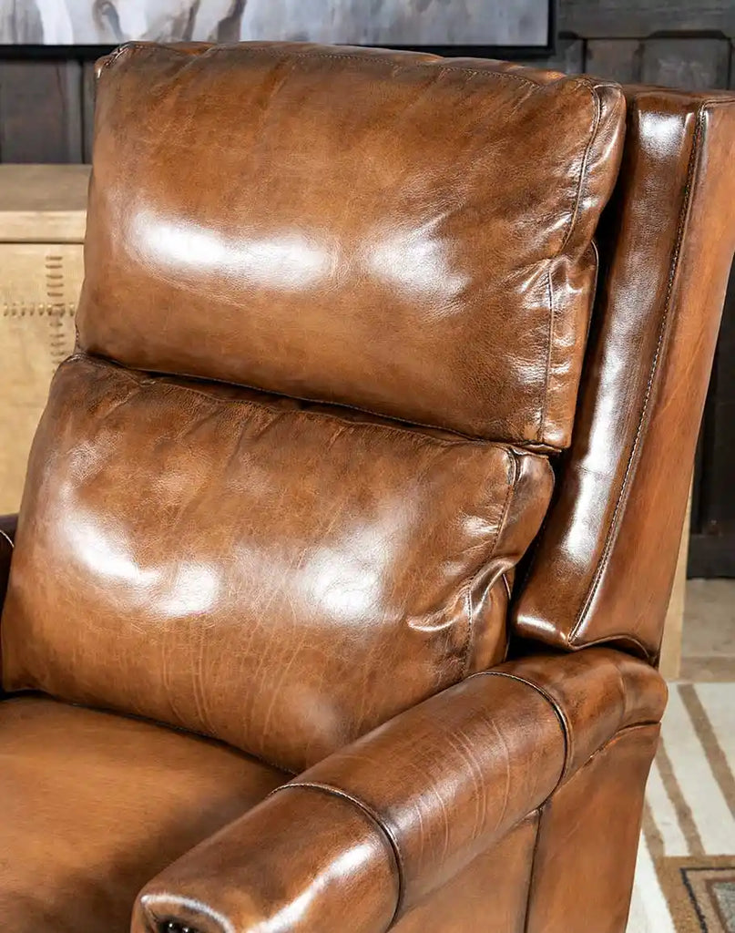 A close-up of the Stanford Recliner’s bustle back, designed to provide exceptional head and neck support for ultimate comfort.