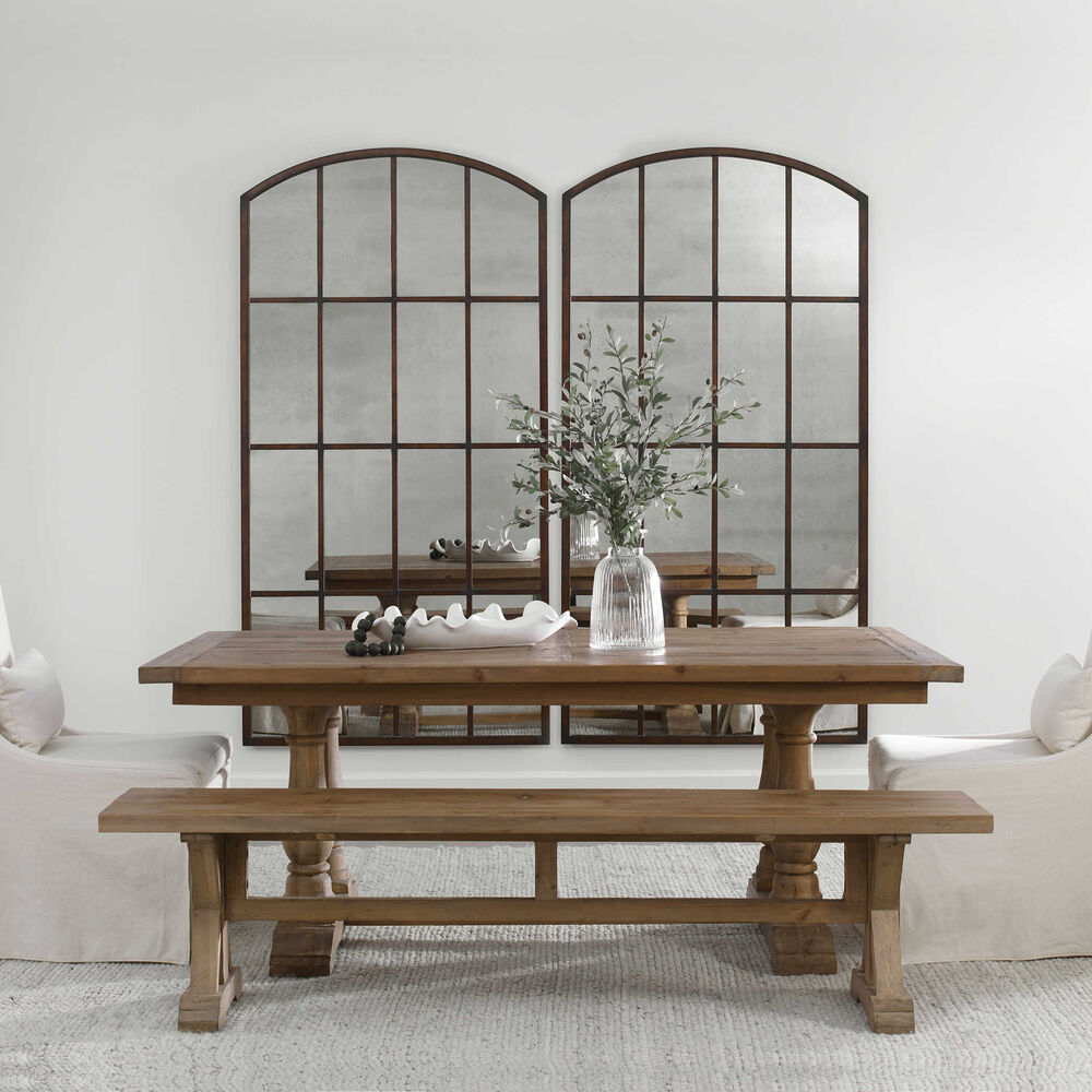 Stanford Rectangle Dining Table made from reclaimed wood with a stony gray wash finish, showcasing natural grain and distressing.