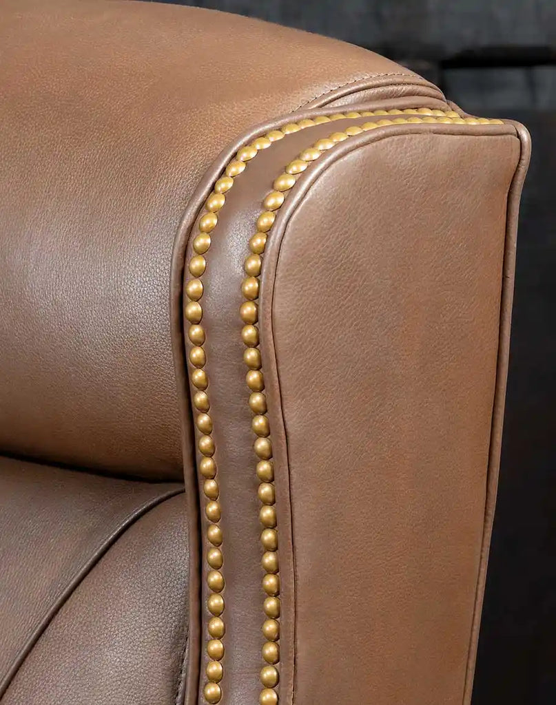 Close-up of the nailhead trim along the edges of the Stockman Executive Desk Chair, adding a touch of elegance.