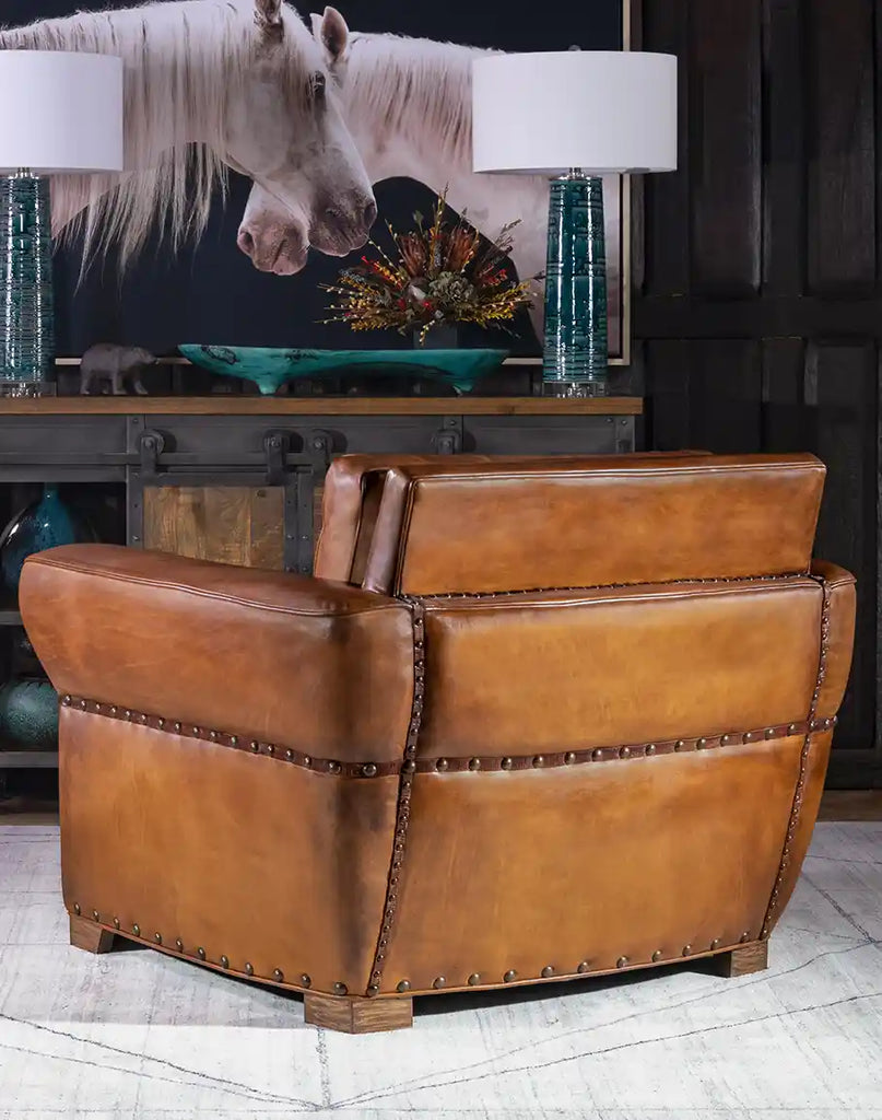 Back view of the Stockman Leather Chair displaying the clean lines and rich leather finish.