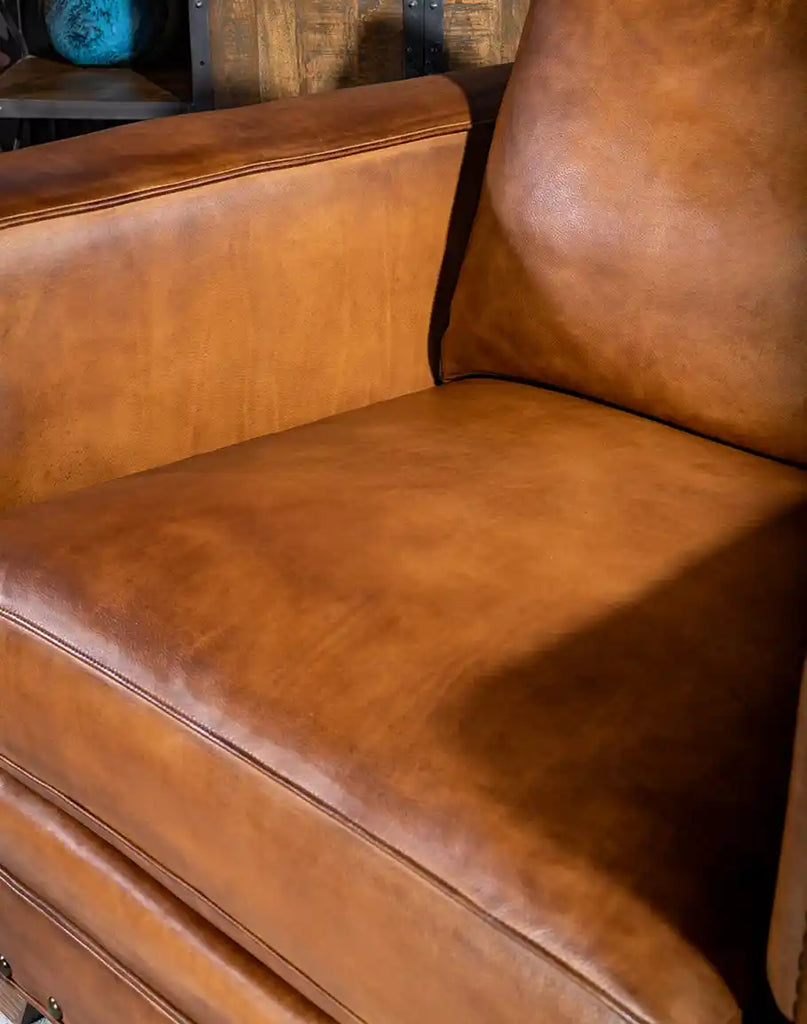 Smooth and luxurious leather seat cushion of the Stockman Leather Chair, ensuring maximum comfort.