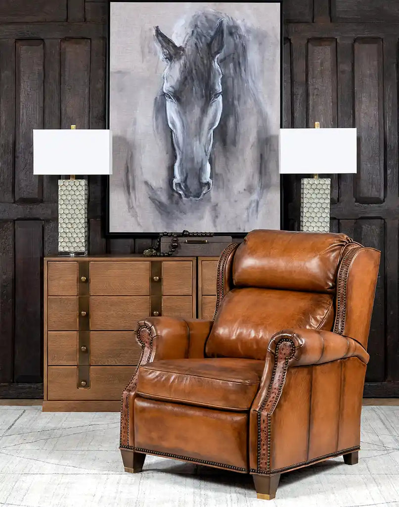 The Tan Bronco Leather Recliner displayed in a Western-inspired room, enhancing the rustic décor.