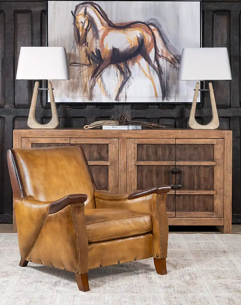 Luxurious leather chair with contrasting arm tops and suede leather accents.