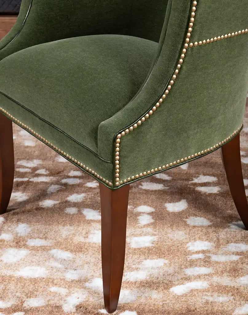 Close-up of the TX Moss Green Chair’s solid hardwood frame, showcasing its durability and craftsmanship.