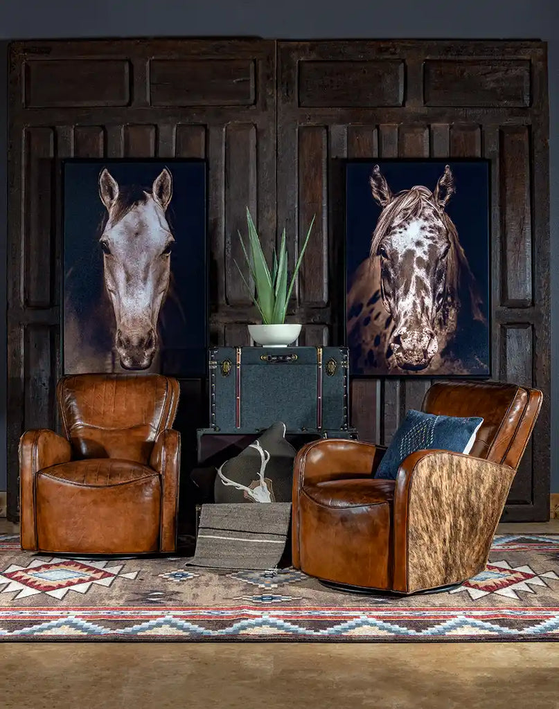 Vaquero Swivel Chair displayed in a cozy living room setting for inspiration.