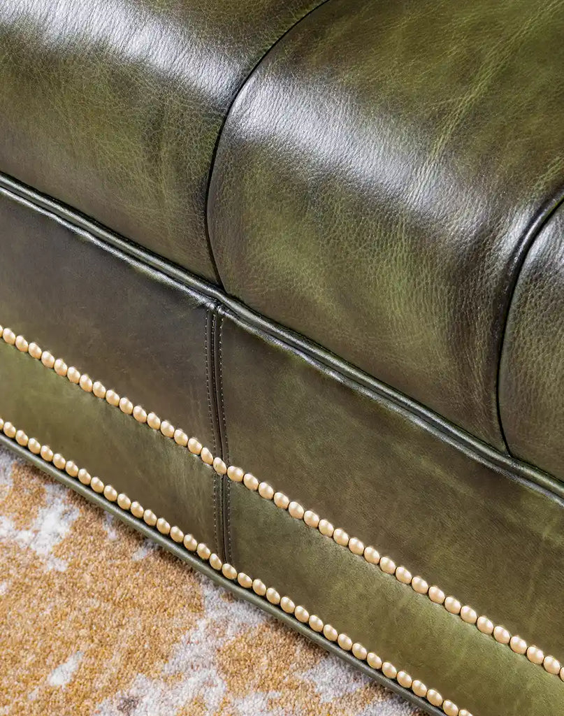 Detailed shot of the full-grain leather’s rich texture, capturing its premium quality.