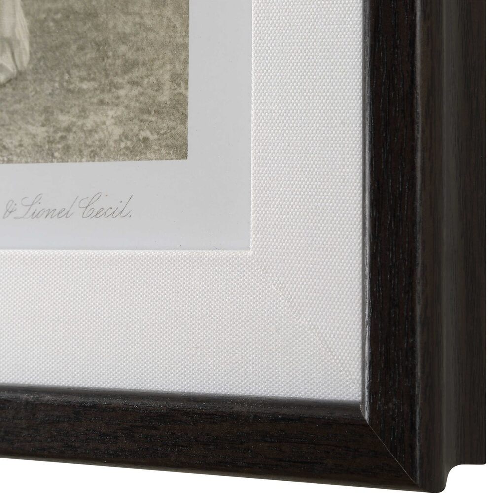 Horse sketch collection showcasing antiqued designs in walnut frames, with protective glass and a clean white linen liner for contrast.