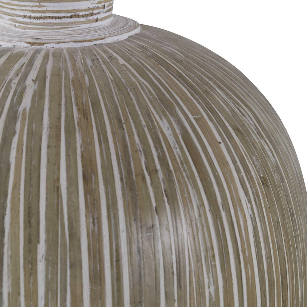 Close-up of White Isla Terra Cotta vases featuring bamboo accents and a soft white wash.