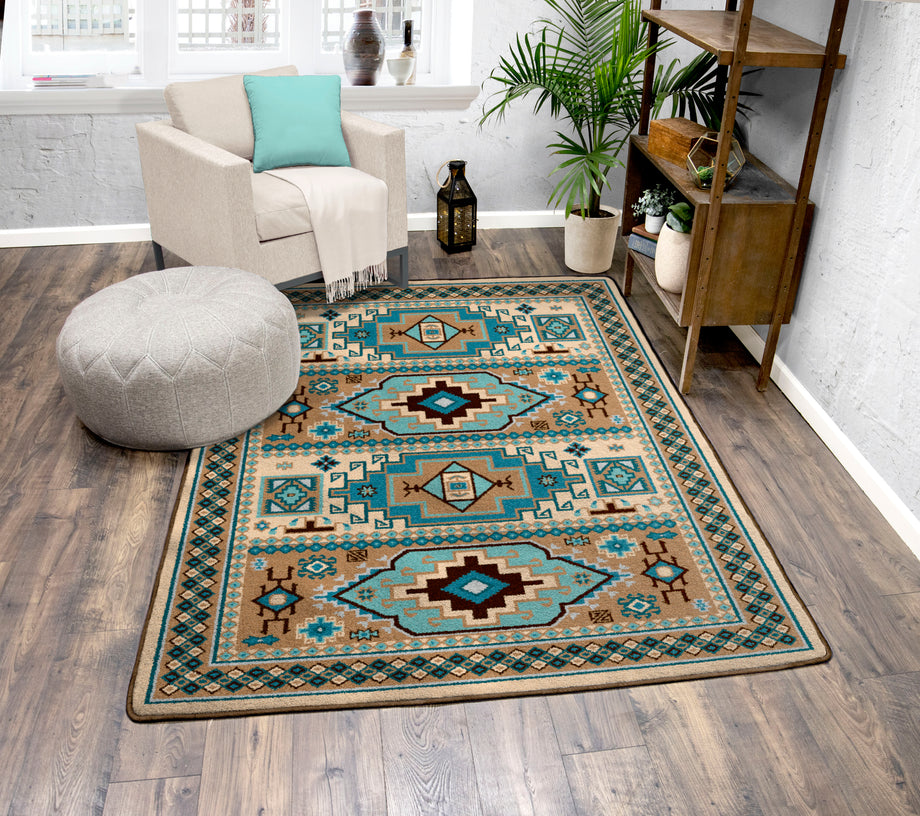 Rustic Cross Blue Southwestern Rug - 3 x 4