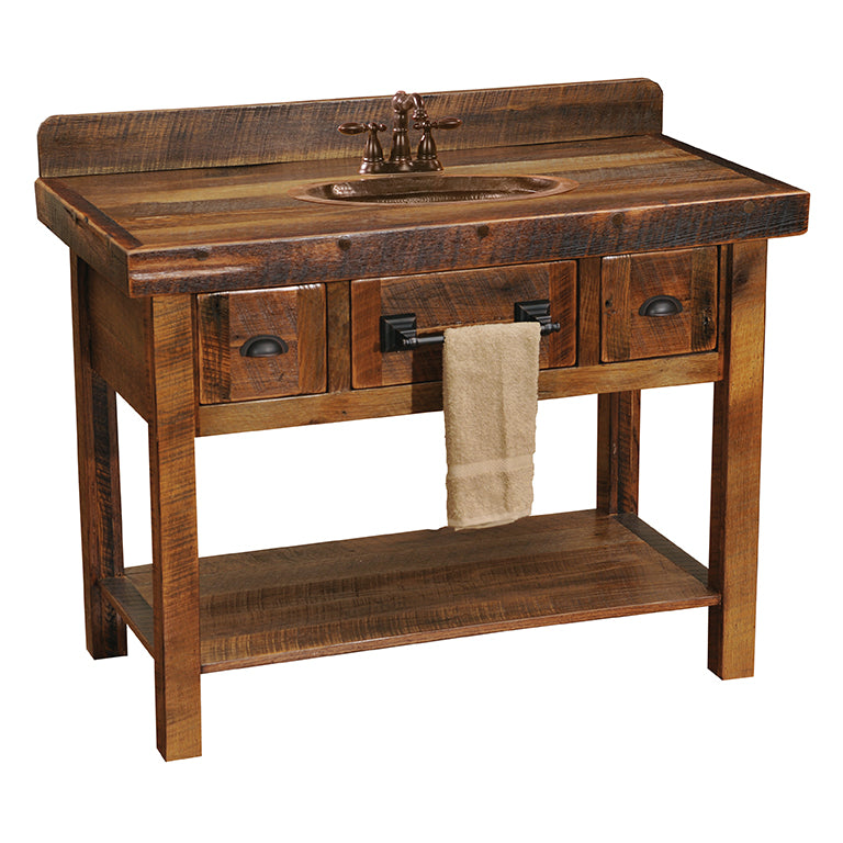 The Mag Barnwood Vanity With Double Farmhouse Apron Sinks And Linen Tower