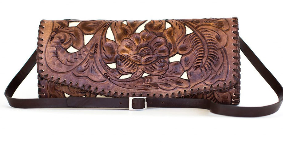 Juan Antonio Tooled Leather Handbag with Ivory Inlay