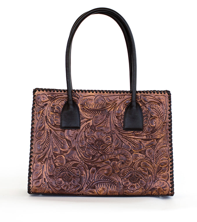 Leather Tote Handcrafted Tooled Bag Floral Bag CUSTOM Options Western Purse  Strap INCLUDED 