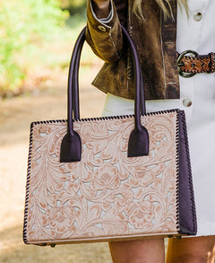 Juan Antonio Tooled Leather Handbag with Ivory Inlay