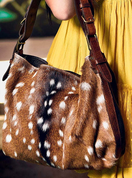 Jackson outlets Place Collection - Axis Deer Hair-on-Hide Brown Leather Clutch / Wristlet Bag - Spotted Fur Brown White Black Purse Cowhide Handbag