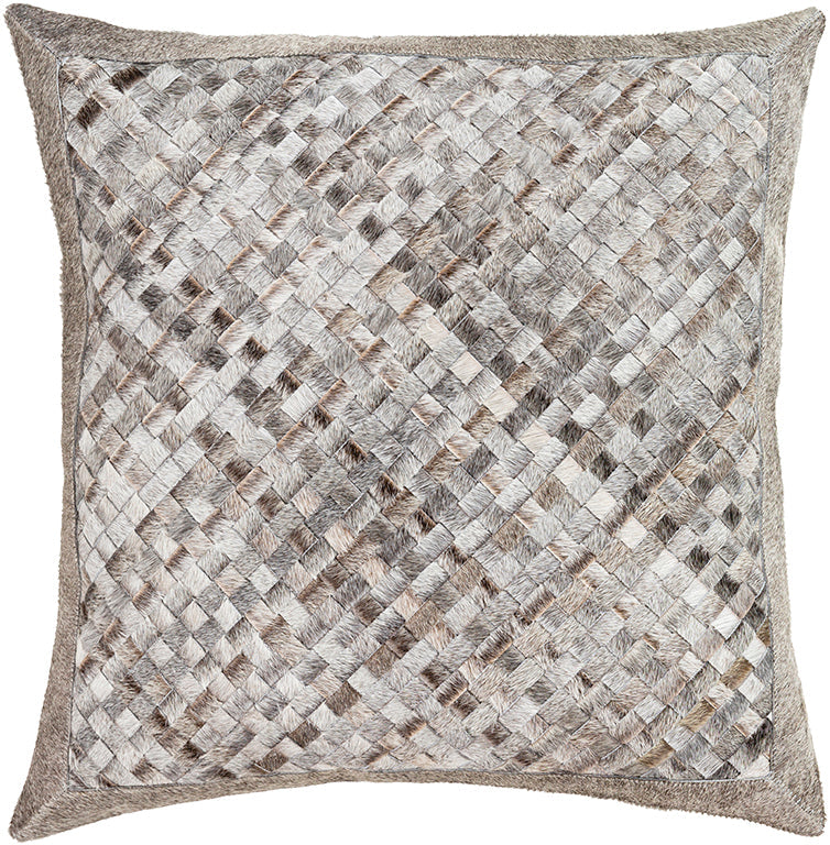 Creative Gray / Brown Chevron Faux Leather Hide 20 in. x 20 in. Throw Pillow