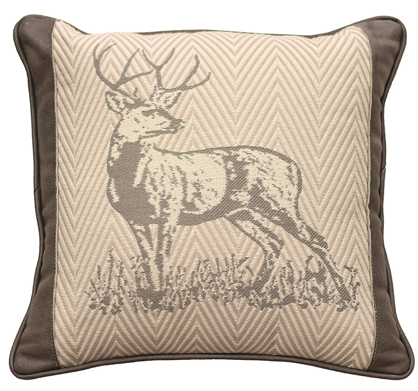 Wooded River Leather and Fabric Accent Pillow 408