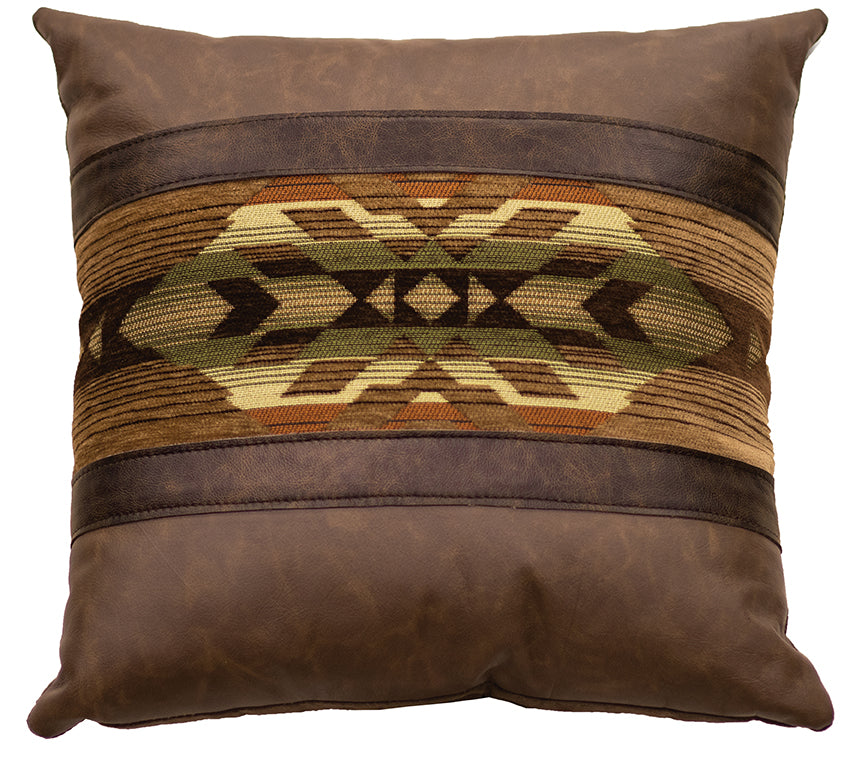 Wooded River Leather and Fabric Accent Pillow 410