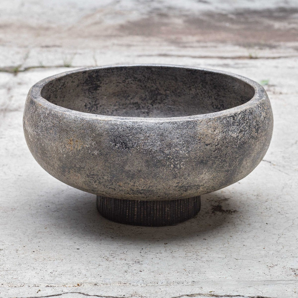 Elegant aged black terracotta bowl with a weathered finish, ideal for rustic and contemporary décor styles, perfect for serving or display.